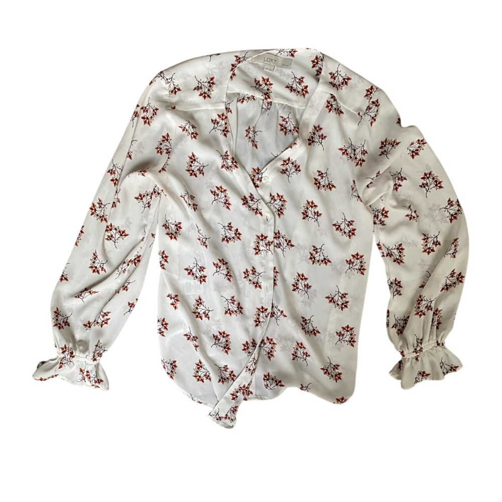 LOFT Cream and Red Floral Blouse